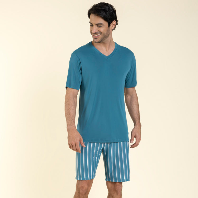 Pijama Masculino Curto Poliamida Listrado Verde