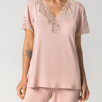 Pijama Feminino Capri Rosa Suave com Renda