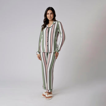 Pijama Feminino Aberto Manga Longa Listrado Style