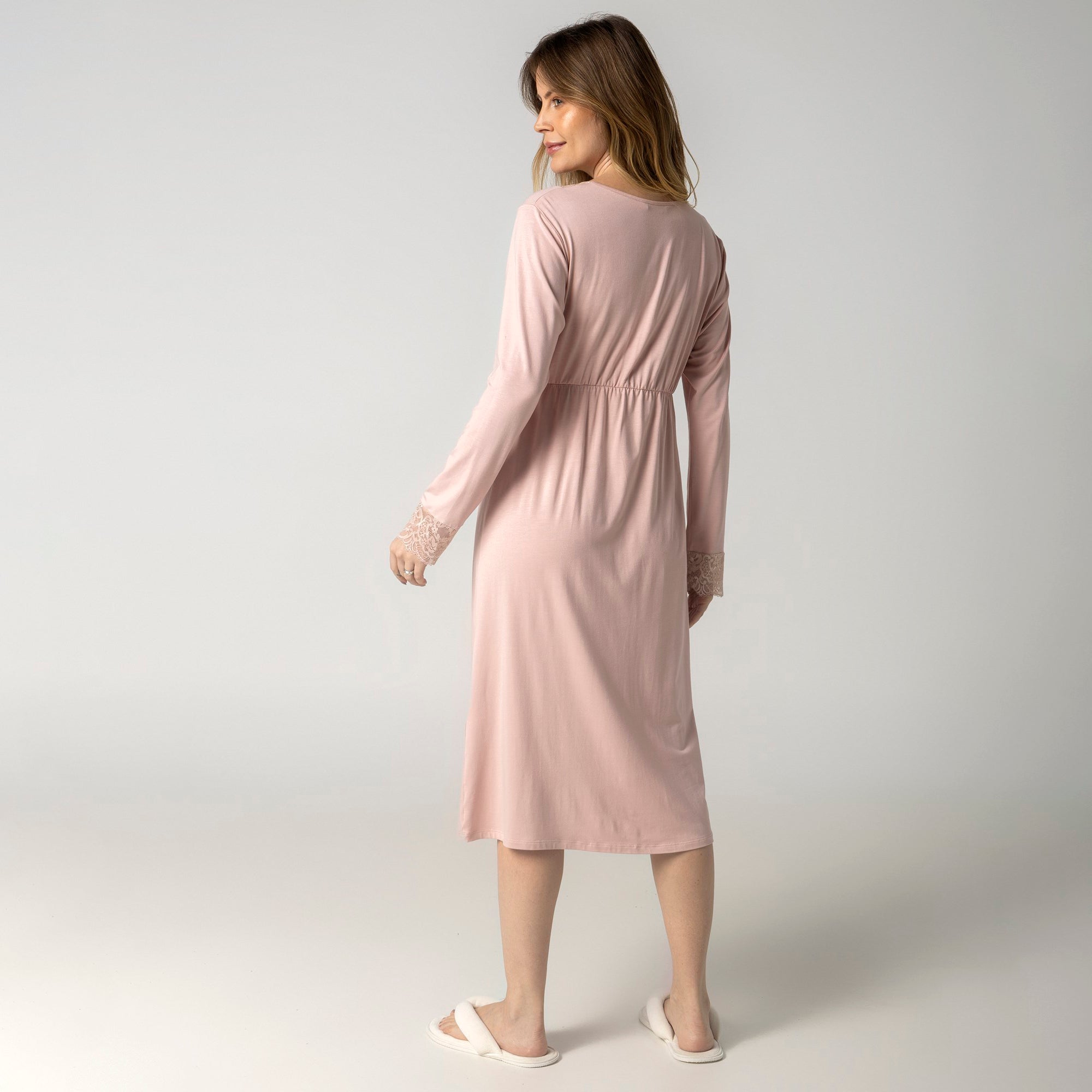 Camisão Feminino Longo Gestante Rosa Suave