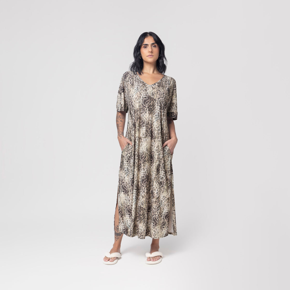 Kaftan Feminino Midi Snake com Bolso