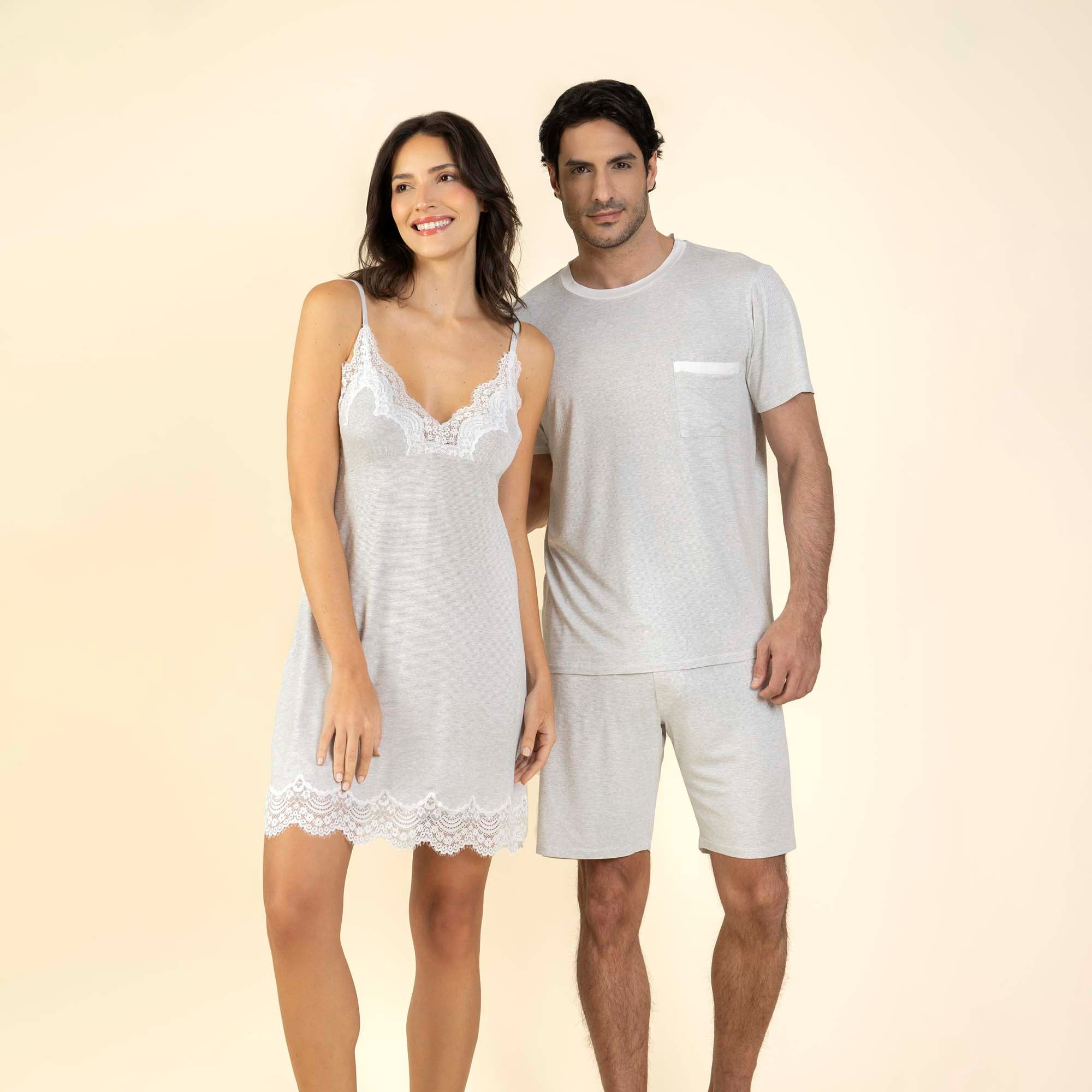 Pijama Masculino Curto Visco Stripe Mescla