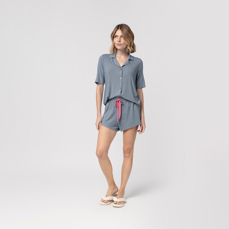 Pijama Feminino Curto Aberto Azul Delave