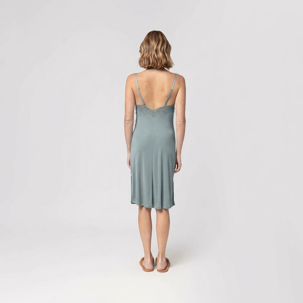 Camisola Midi de Alça Azul Lunar com Renda