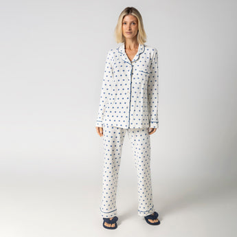 Pijama Feminino Longo Aberto Poá Azul