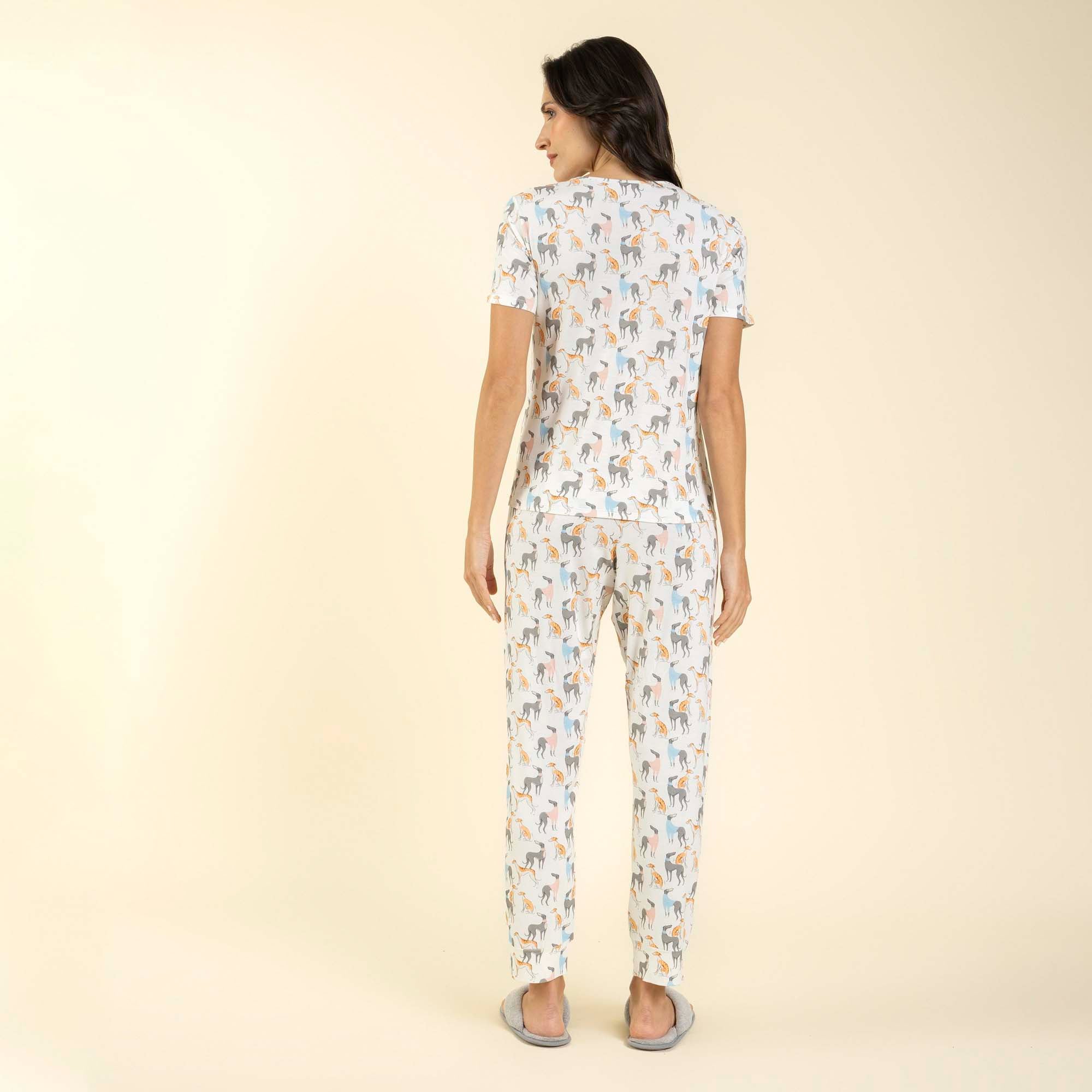 Pijama Feminino Manga Curta Branco Greyhound