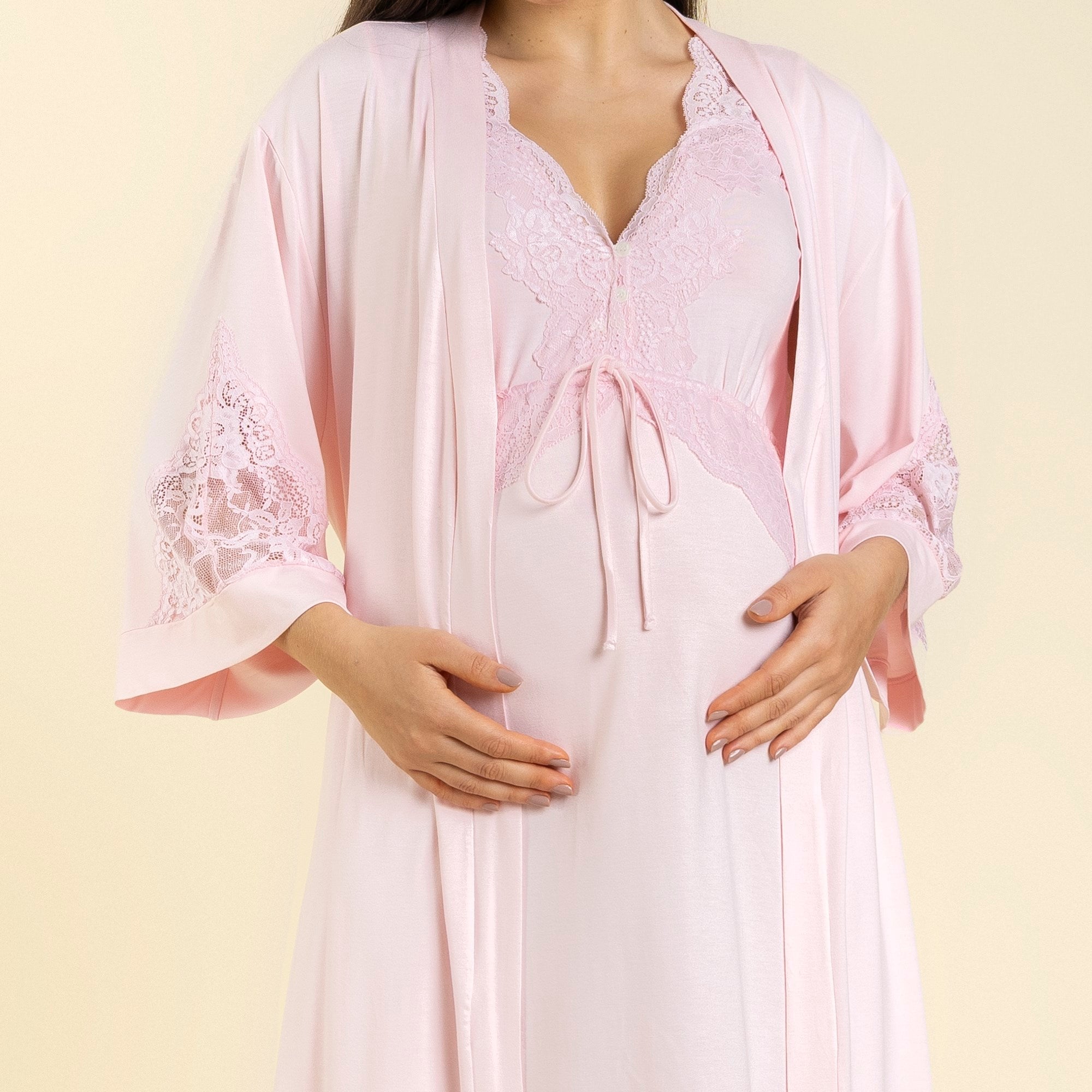 Robe Feminino Midi Rosa Suave com Renda