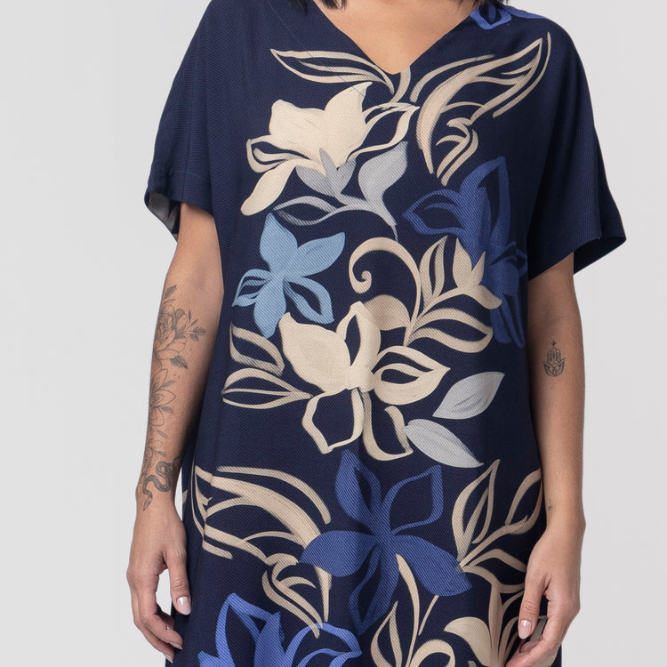 Kaftan Feminino Midi Floral Azure com Fenda