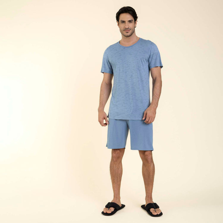 Pijama Masculino Curto Visco Listrado Azul