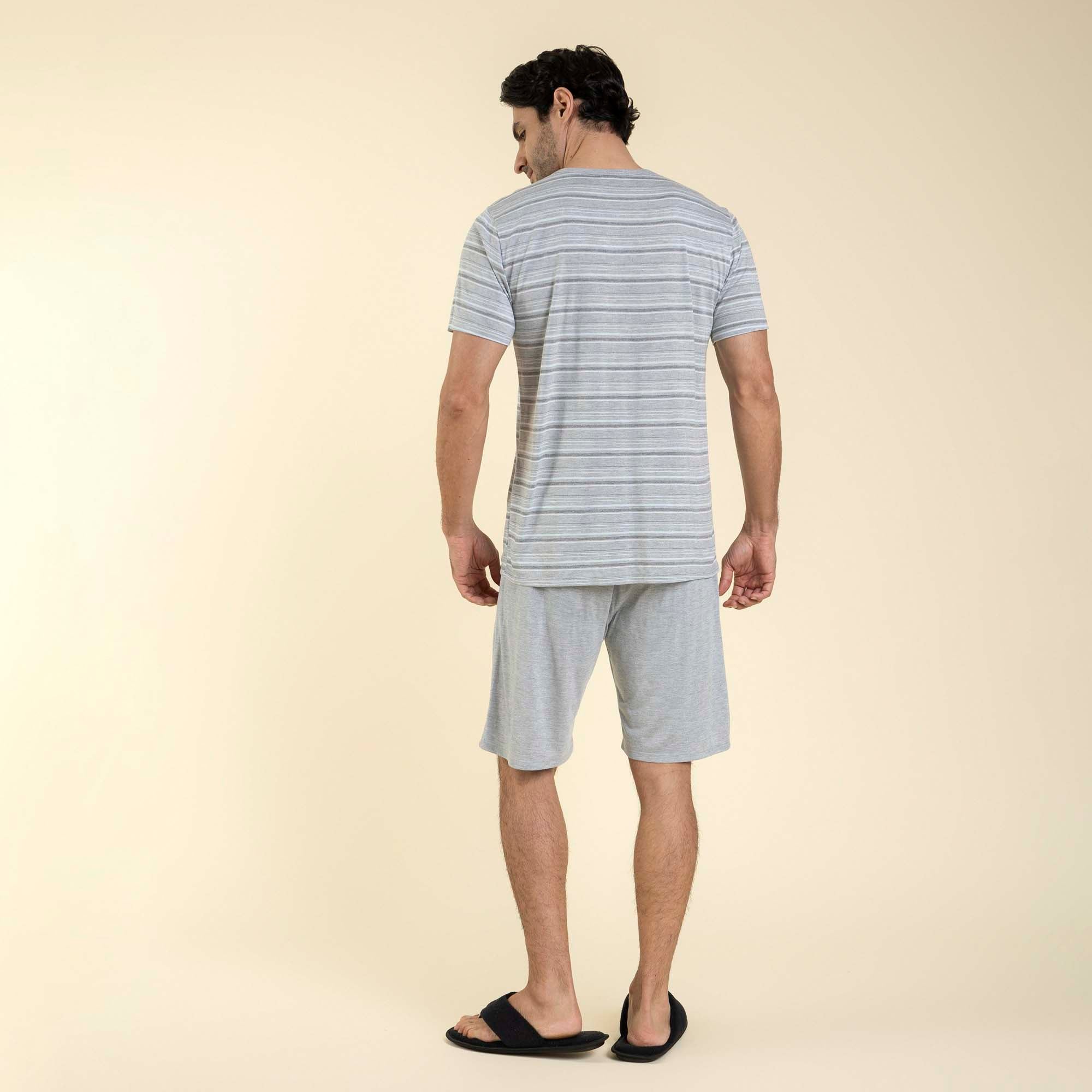 Pijama Masculino Curto Visco Listrado Mescla Claro
