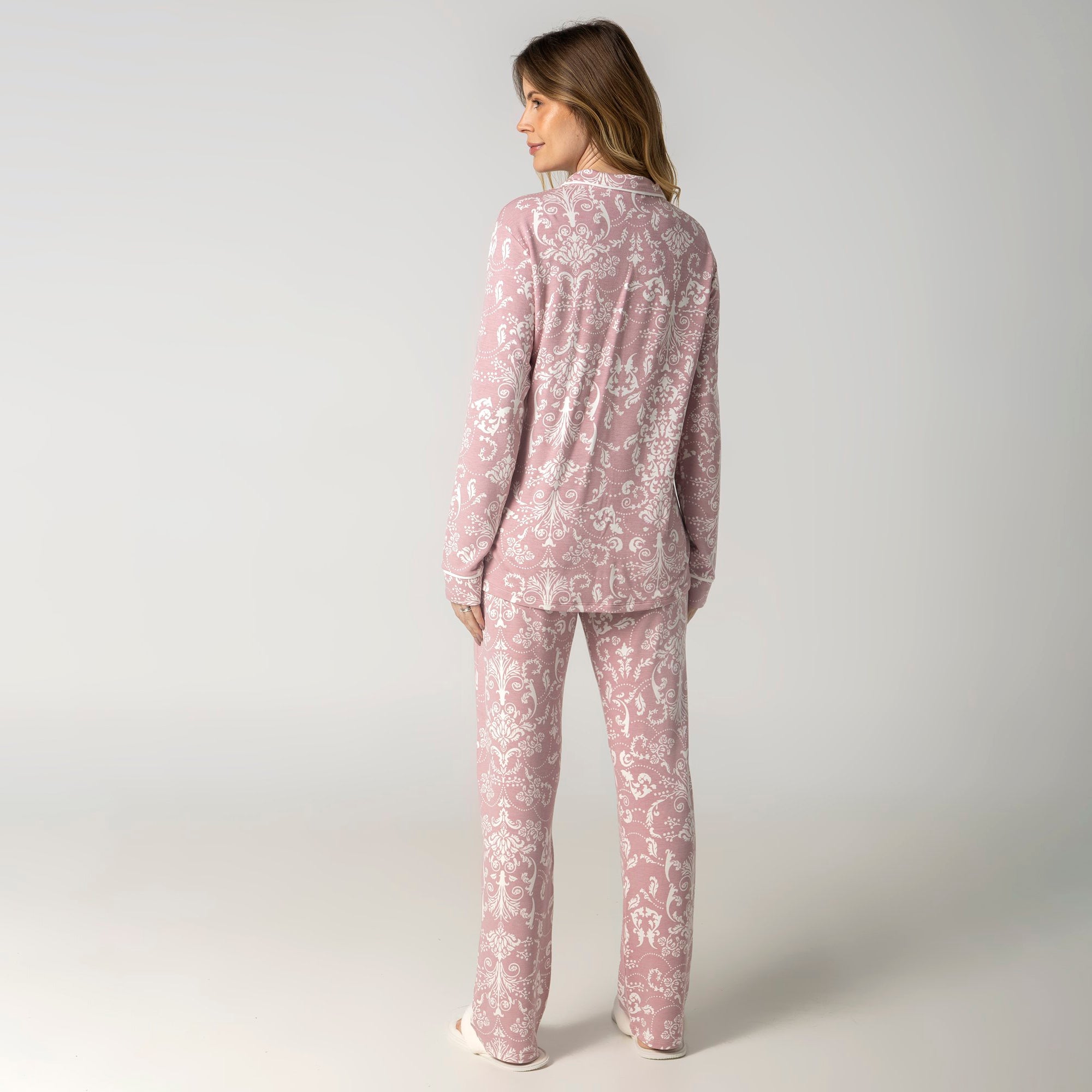 Pijama Feminino Longo Aberto Rosê Art Nouveau