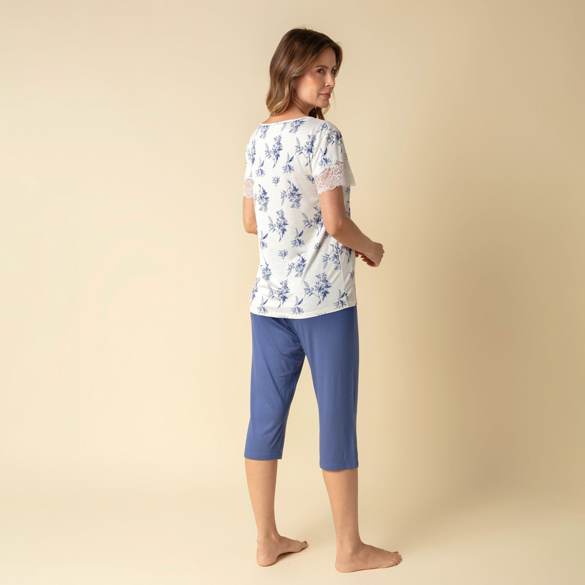 Pijama Feminino Capri Azul Orquídeas
