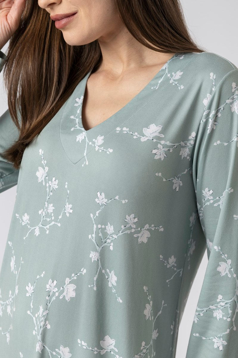 Camisão Feminino Midi Manga Longa Floral Green