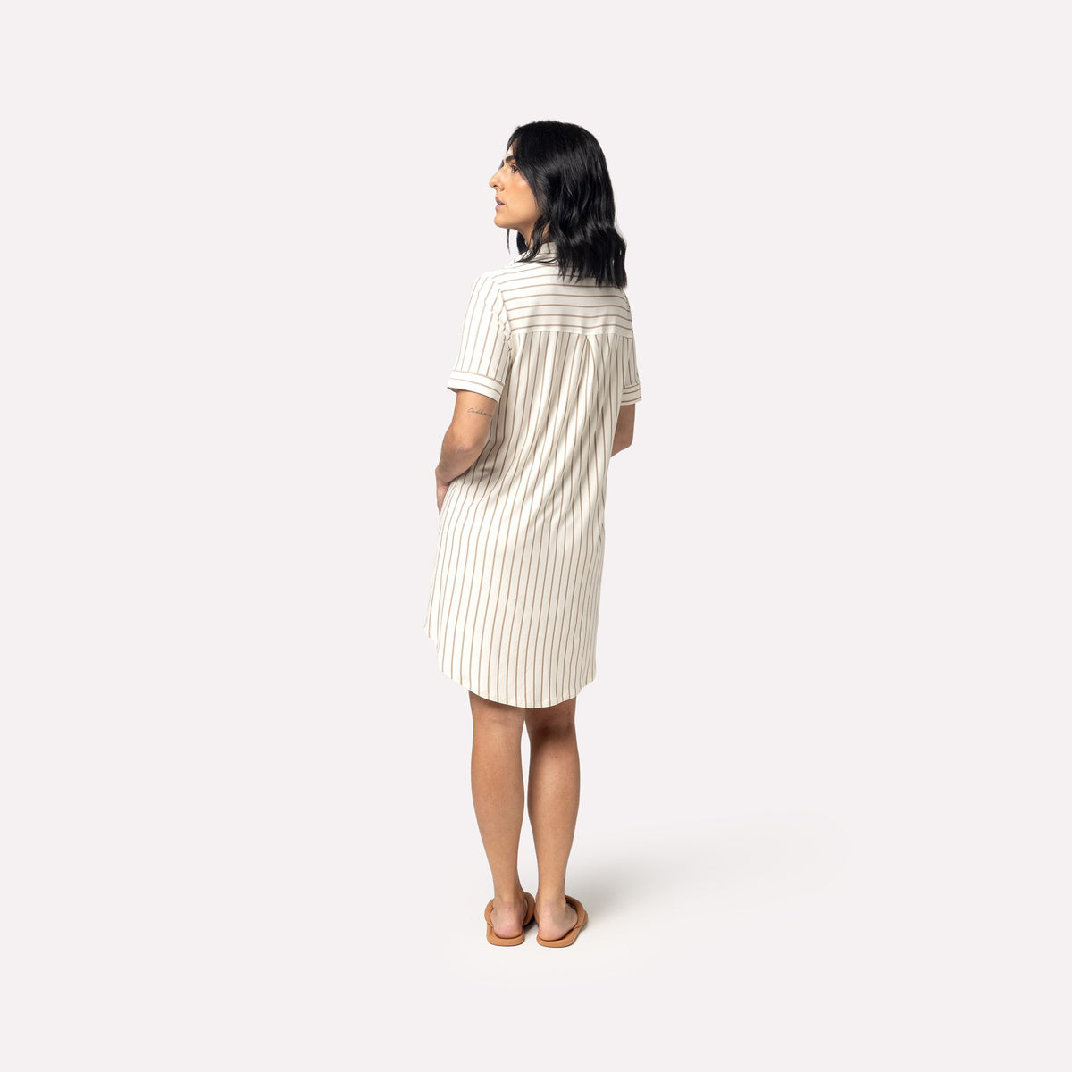 Camisão Feminino Curto Aberto Listrado Khaki