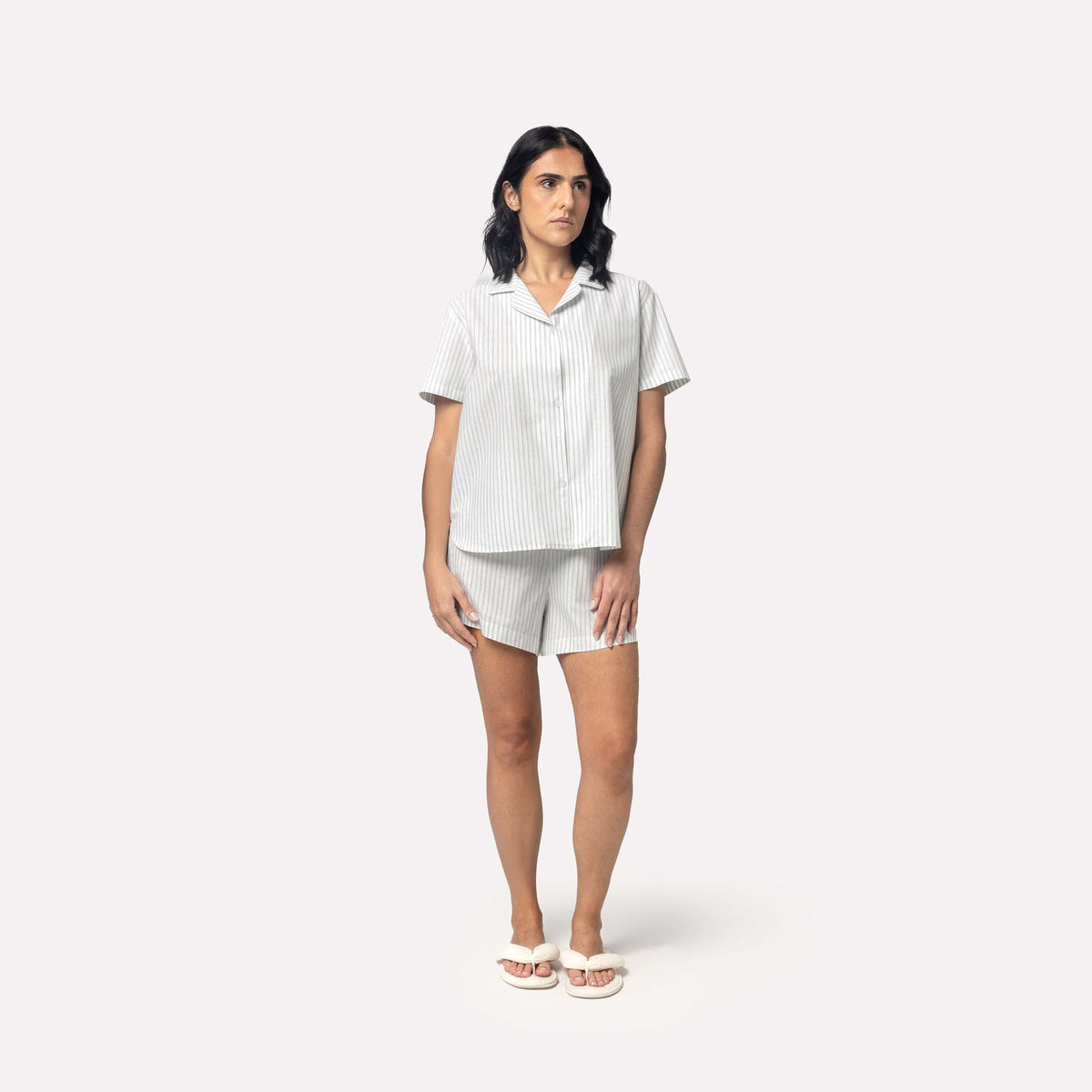 Pijama Feminino Curto Aberto Listrado Verde