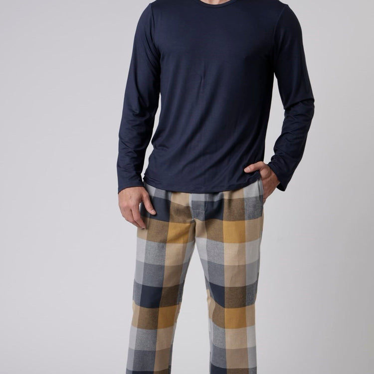 Pijama Masculino Longo Marinho e Xadrez