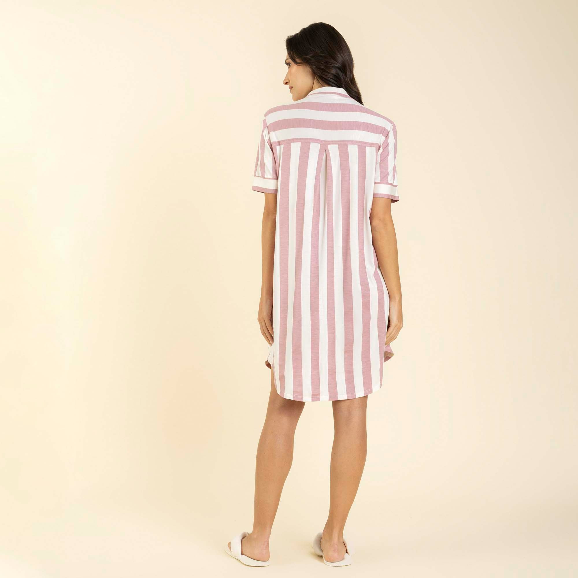 Camisão Feminino Curto Aberto Listrado Rosê