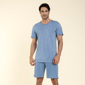 Pijama Masculino Curto Visco Listrado Azul