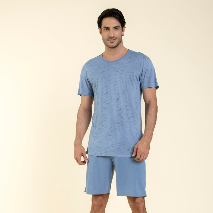 Pijama Masculino Curto Visco Listrado Azul