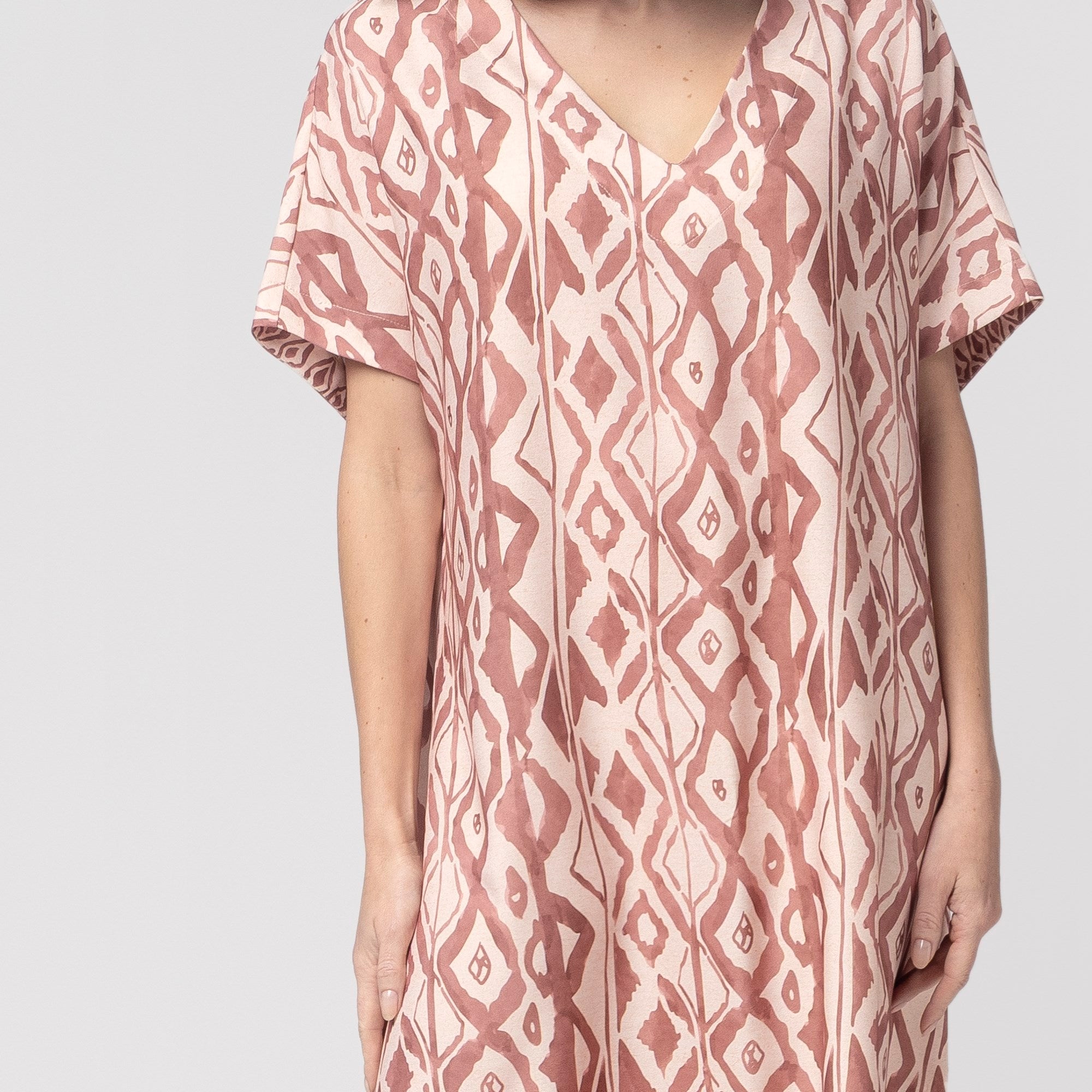 Kaftan Feminino Midi Rosa Mosaic com Fenda