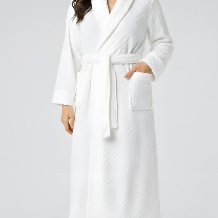 Robe Longo em Malha Fleece Off White