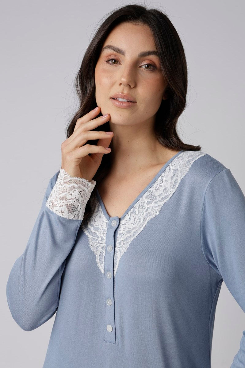Camisola Manga Longa Gestante Urbano Blue