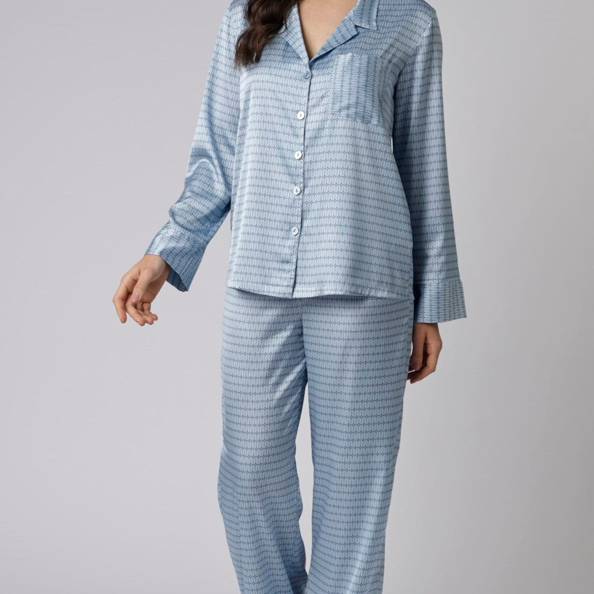 Pijama Feminino Aberto Longo Geométrico Blue