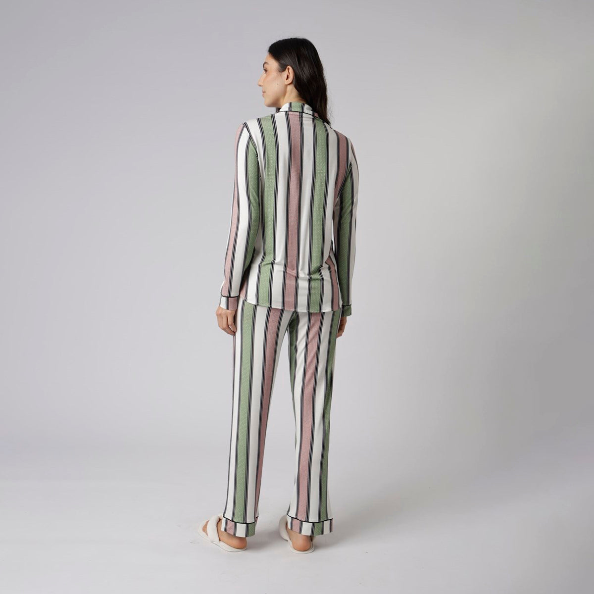 Pijama Feminino Aberto Manga Longa Listrado Style