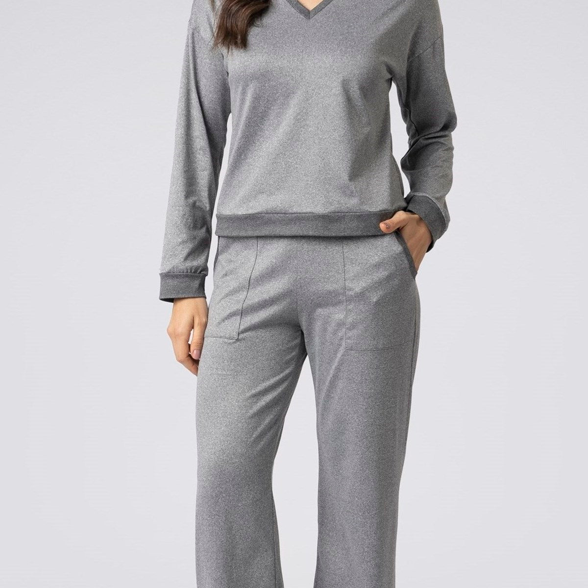 Pijama Feminino Longo Cinza Mescla