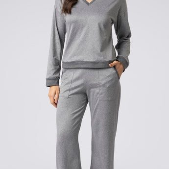 Pijama Feminino Longo Cinza Mescla