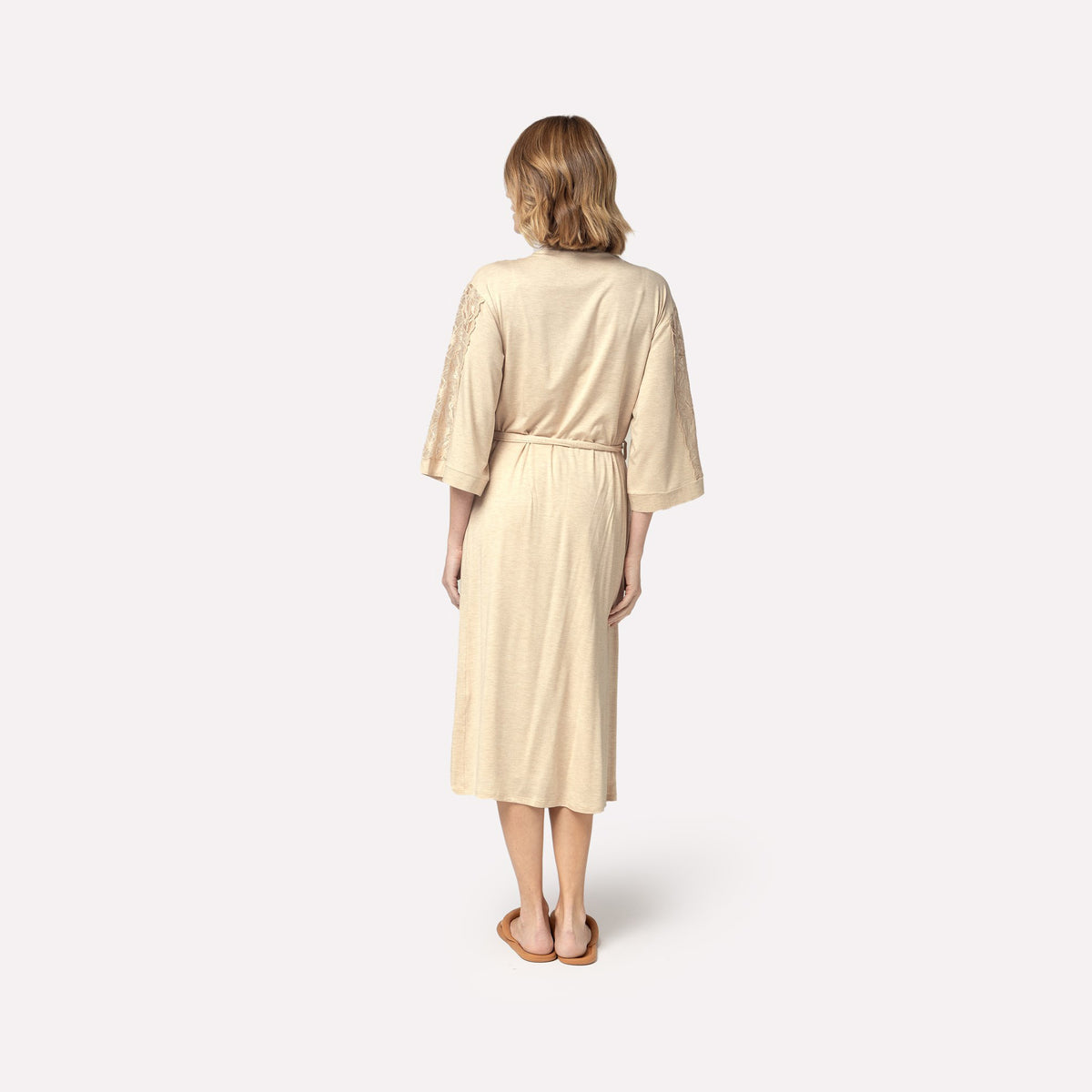 Robe Feminino Midi Bege com Renda