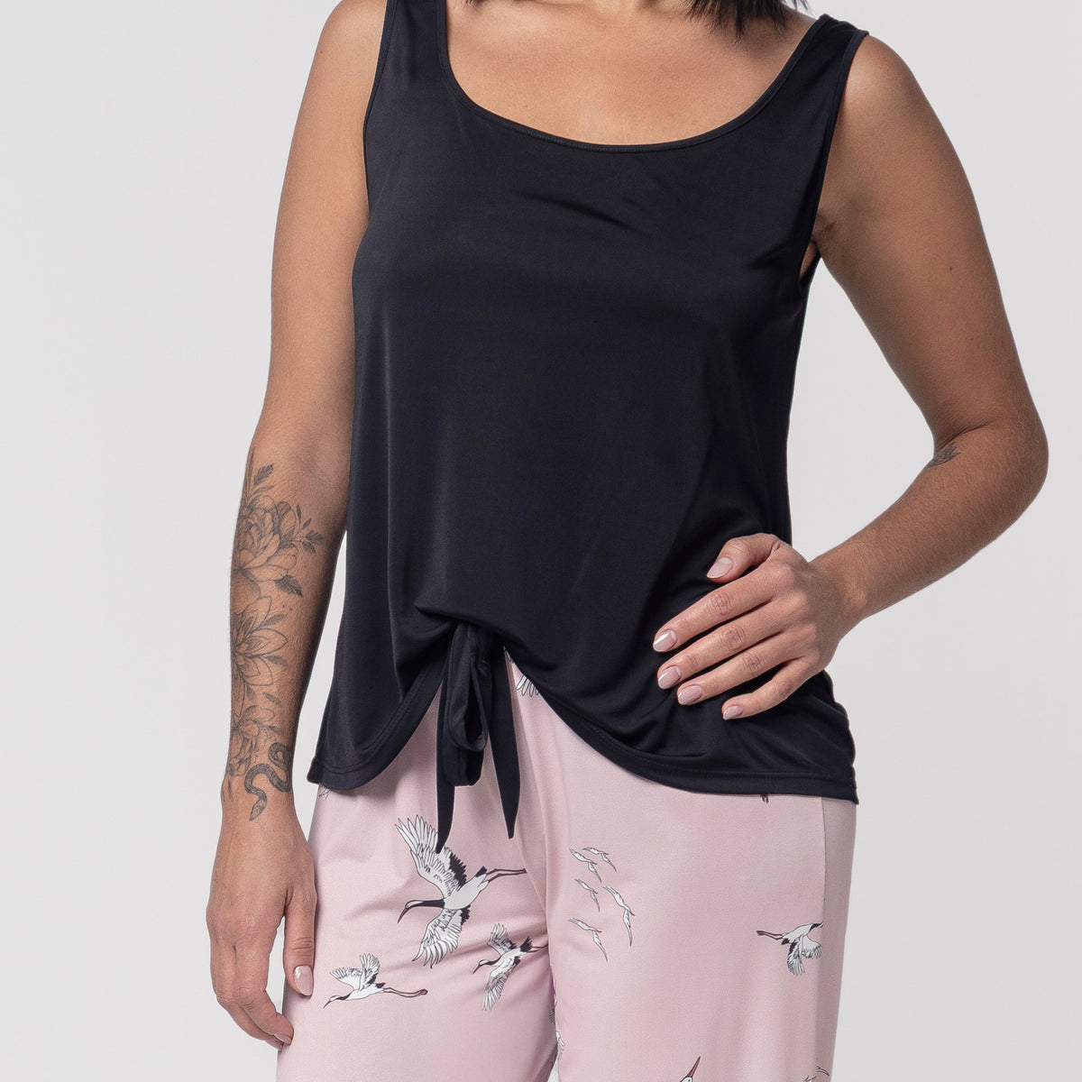 Pijama Feminino Regata Rosa Heron com Preto