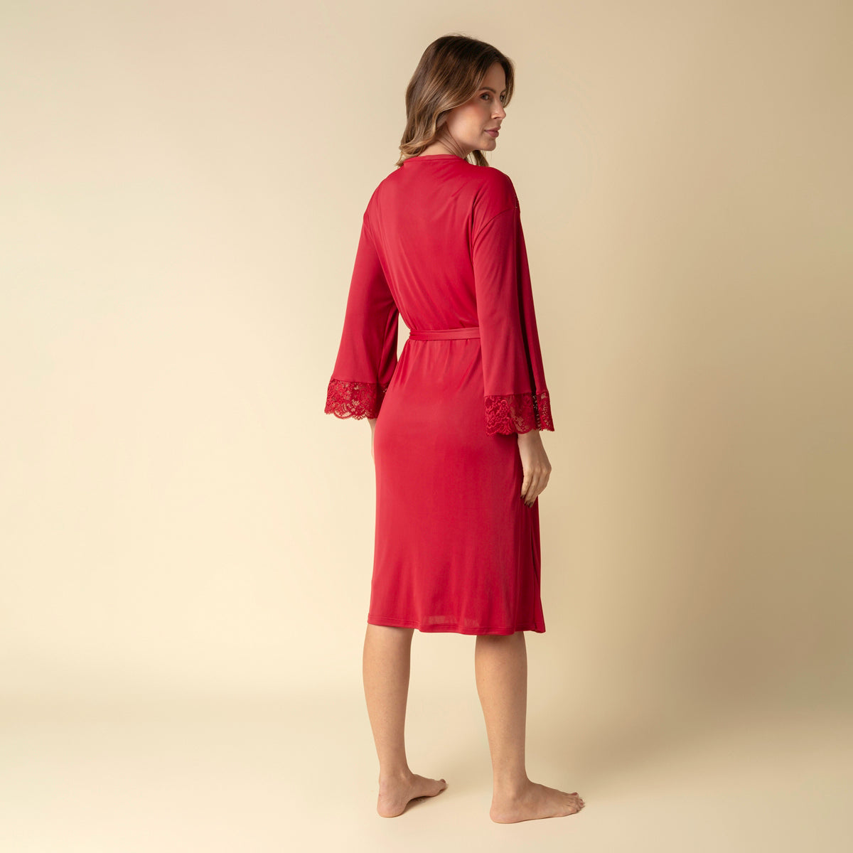 Robe Kimono Feminino Midi Bordô