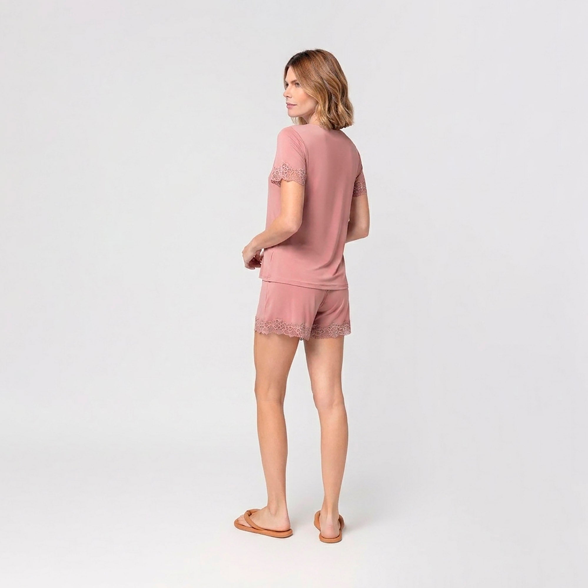 Pijama Feminino Curto Rosa Princess com Renda