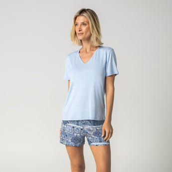 Pijama Feminino Curto Azul Paisley