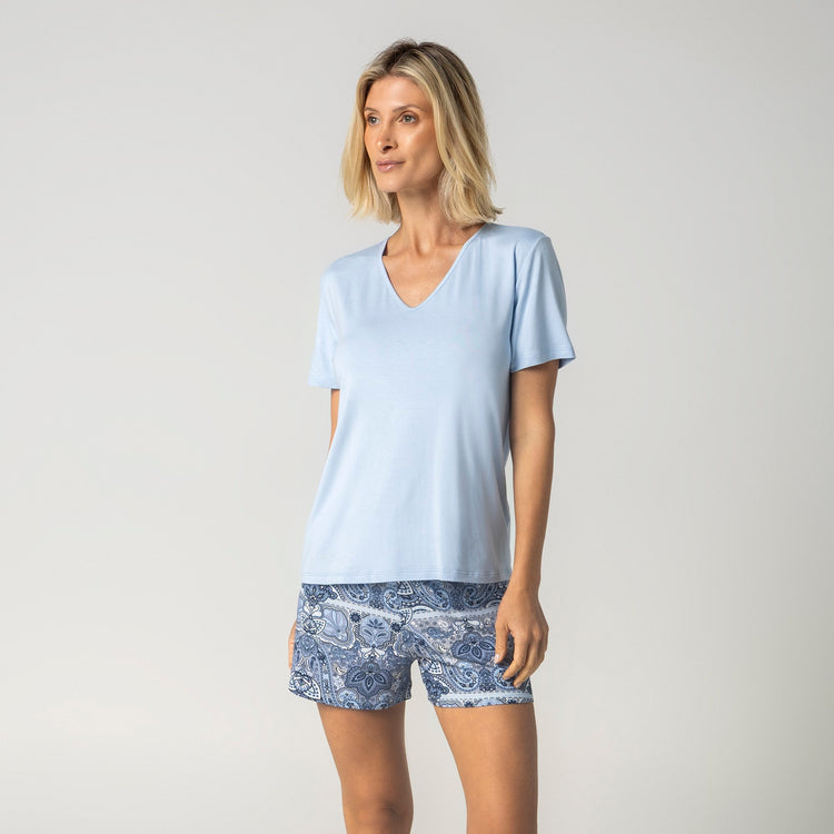 Pijama Feminino Curto Azul Paisley