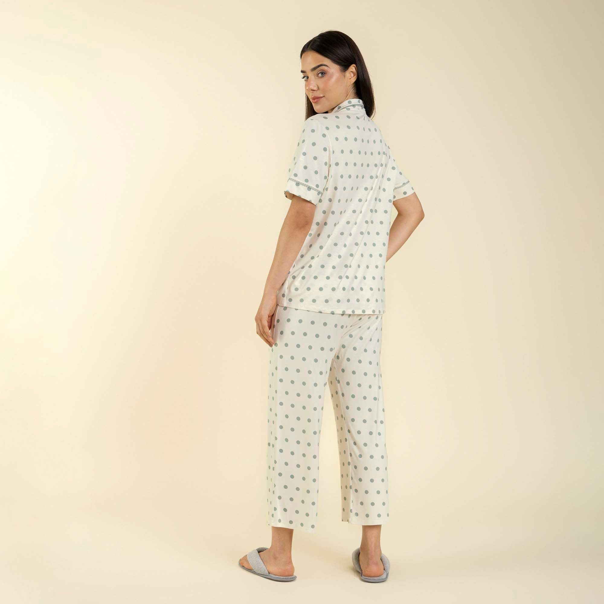 Pijama Feminino Capri Aberto Poá Green