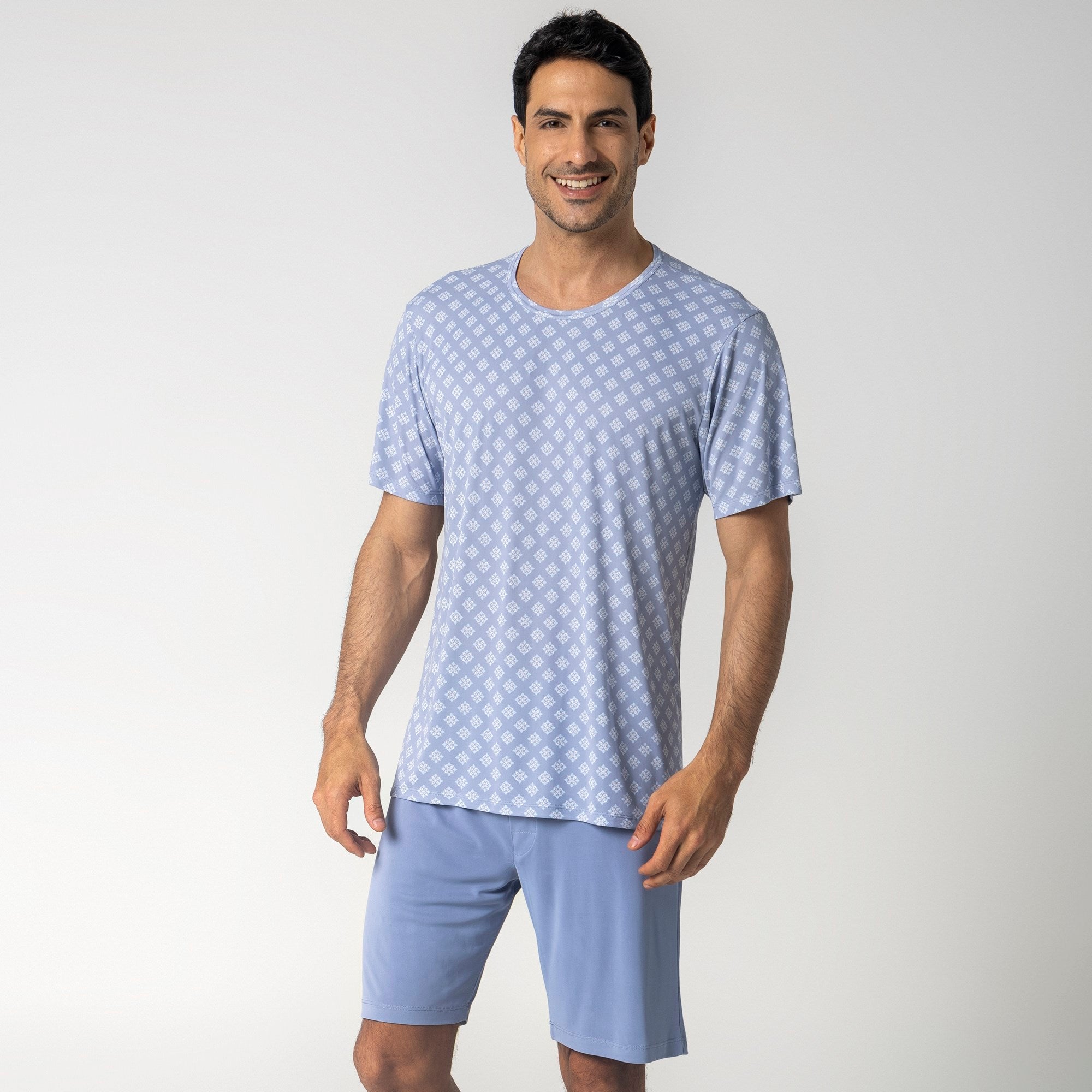 Short Doll de Alça Geometric Azul com Renda
