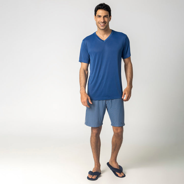 Pijama Masculino Curto Listrado Azul Atalaia