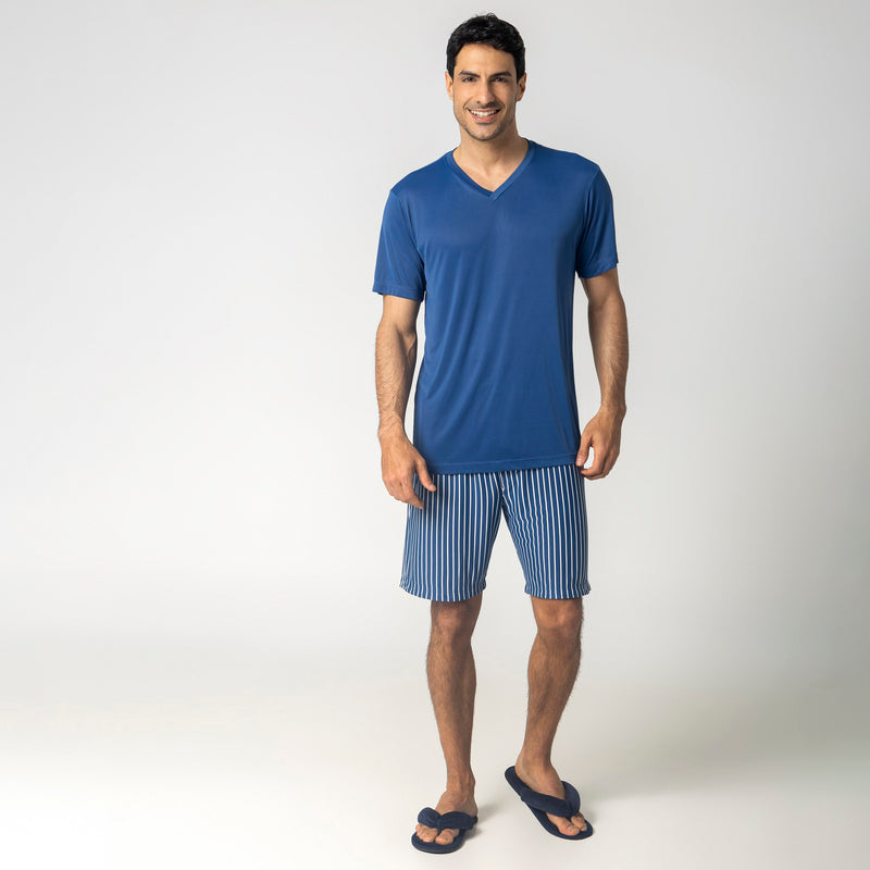 Pijama Masculino Curto Listrado Azul Atalaia