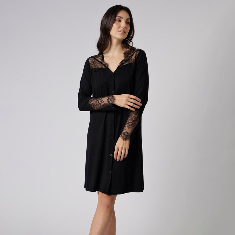 Camisão Feminino Curto Manga Longa Preto
