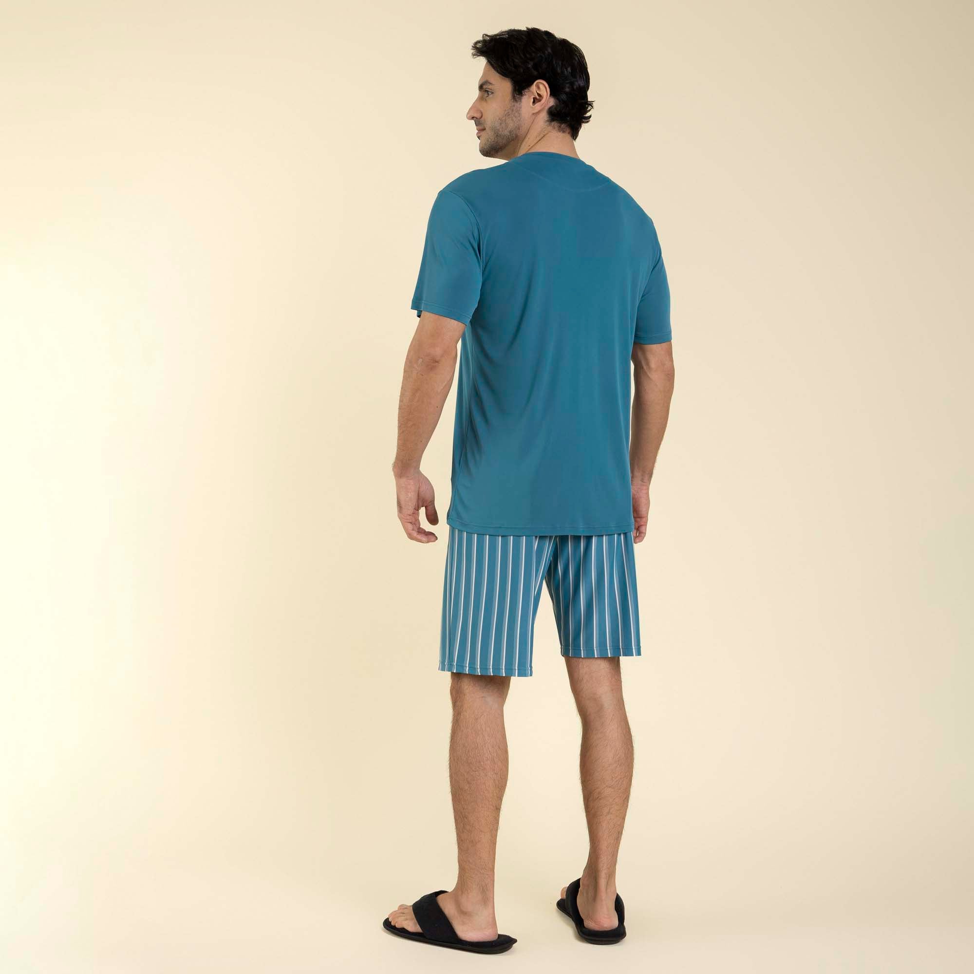Pijama Masculino Curto Poliamida Listrado Verde