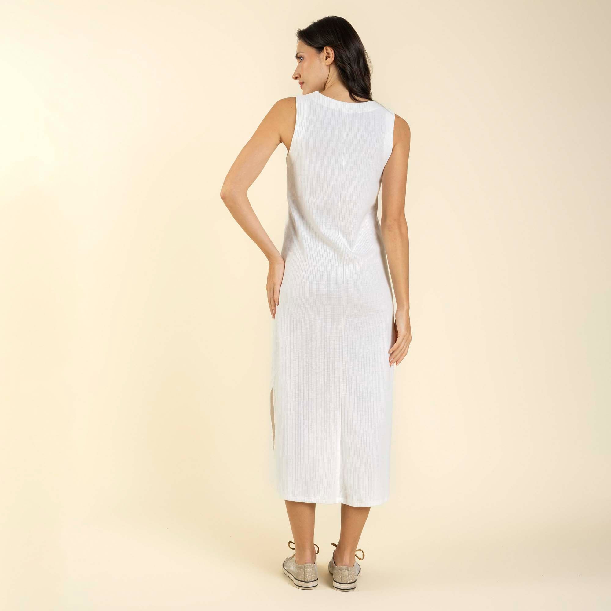Vestido Midi Piquet Canelado Off White