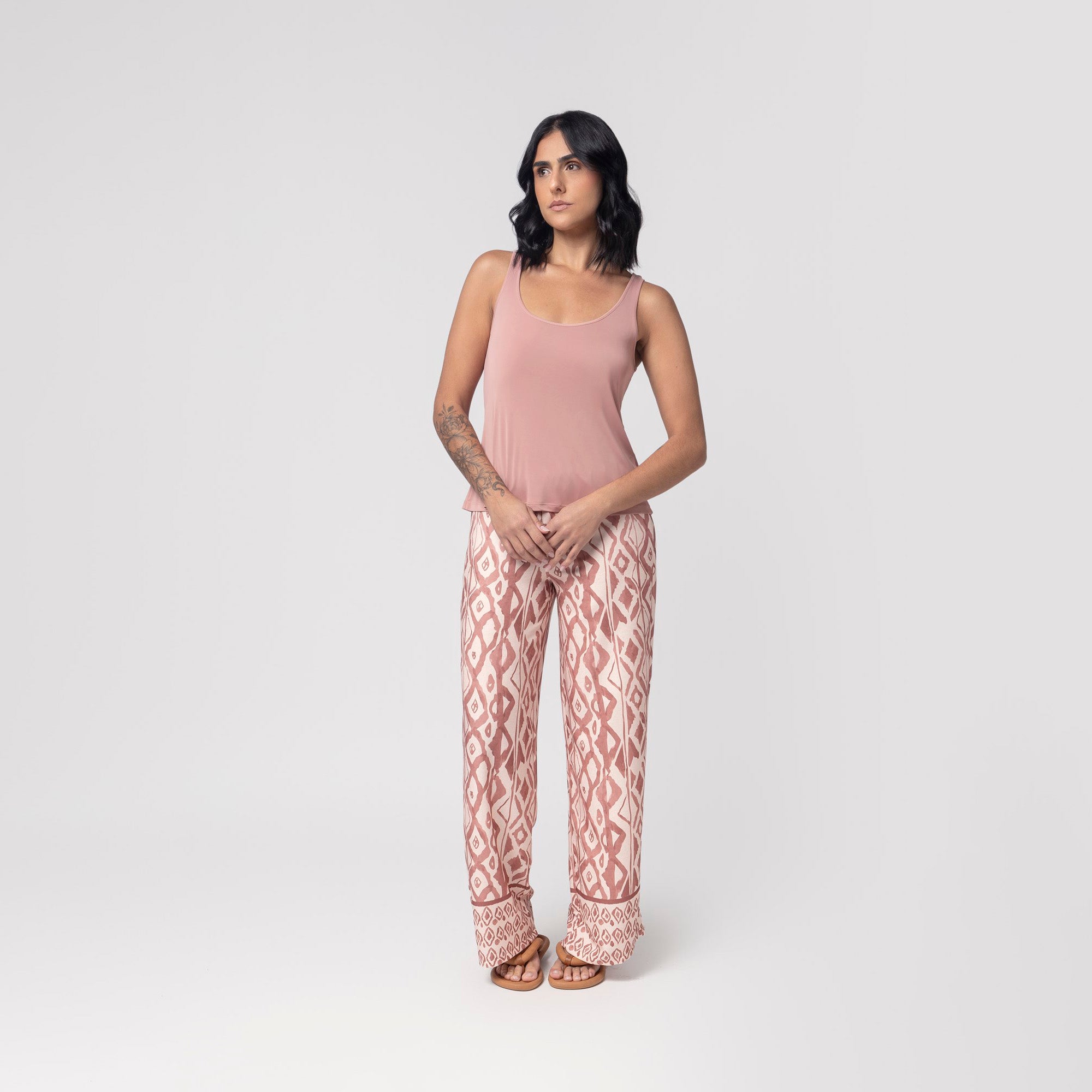 Pijama Feminino Regata Rosa Mosaic