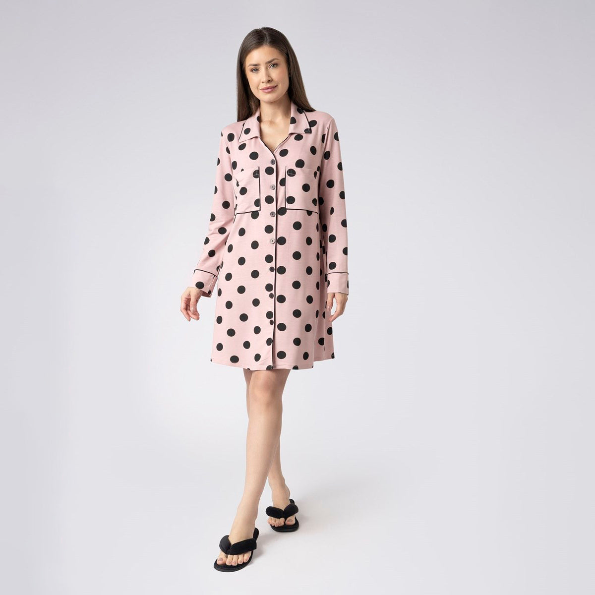 Camisão Feminino Curto Aberto Poá Rosa Lingerie