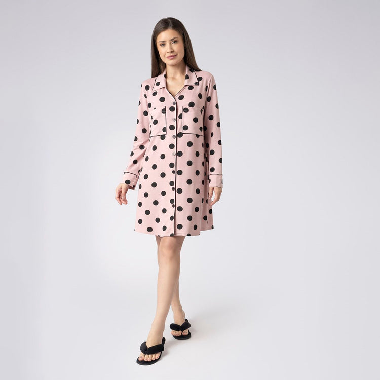 Camisão Feminino Curto Aberto Poá Rosa Lingerie