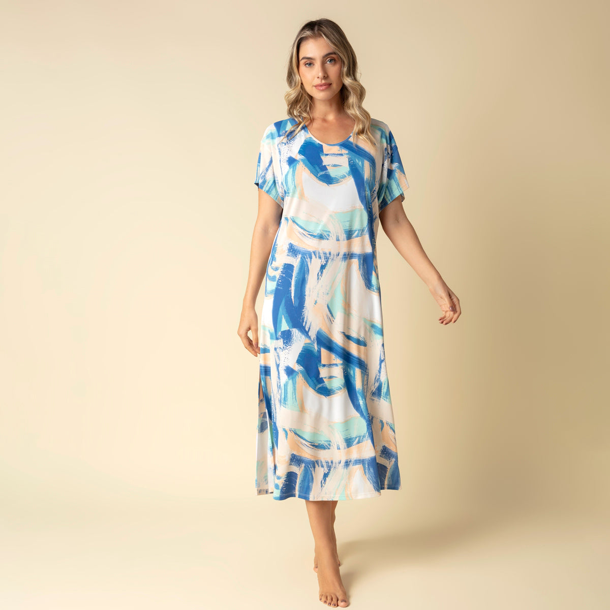 Kaftan Feminino Midi Azul Naútico