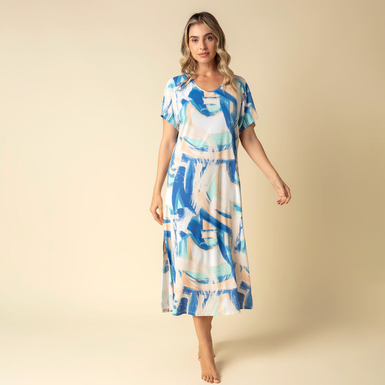 Kaftan Feminino Midi Azul Naútico