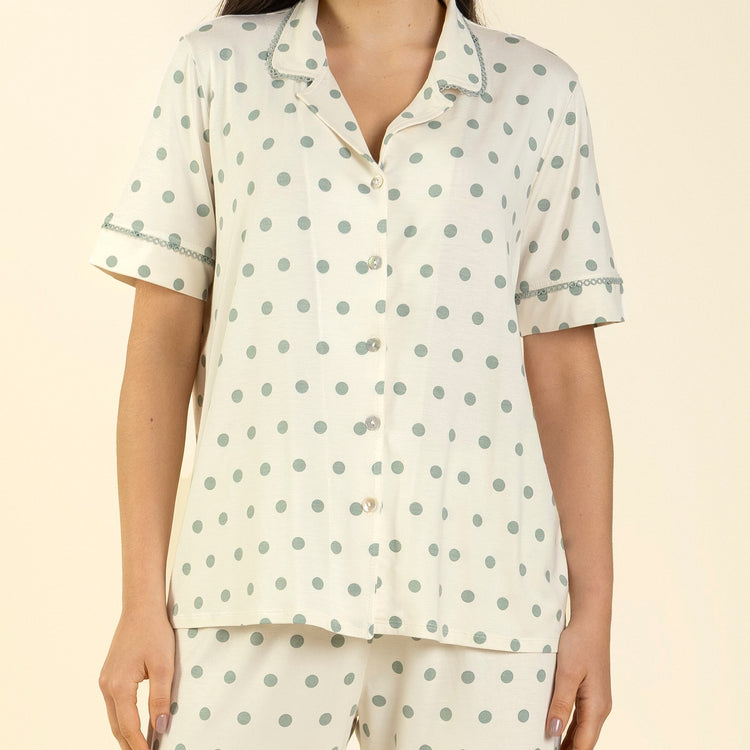 Pijama Feminino Capri Aberto Poá Green