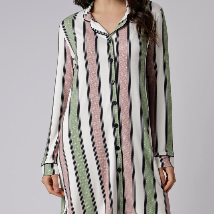 Camisão Feminino Aberto Listrado Style